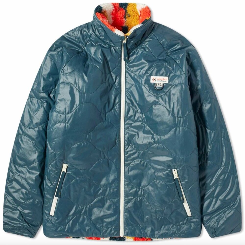 END. x Columbia 'Douglas Fir' Reversible Fleece Jacket in Signal Red
